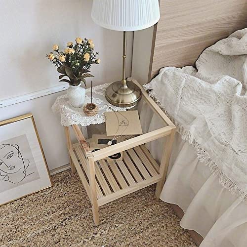 Zlhome Wood 2-Tier End Table, Nightstand, Square Side Table With Storage Shelf And Tempered Glass Top, Small Sofa Table & Lamp/Vase/Plant Stand For Living Room, Bedroom, Original Wood Colour #TOP4