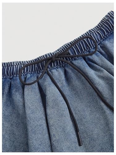 MakeMeChic Women's Denim Skirt Elastic Waist Tie Front Ruffle Tiered Y2K Skirts3