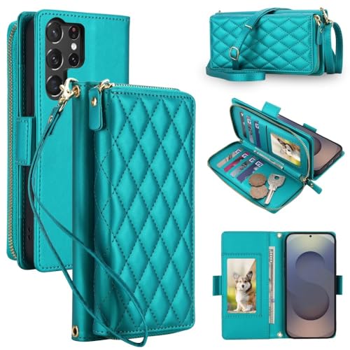 Housse Galaxy A57 5G verte en cuir avec sangle pour sorties