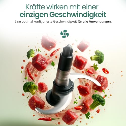 EMERIO Zerkleinerer mit 500ml Behältervolumen starker 400W - DC Motor elektrischer Multizerkleinerer 4 Klingen aus Edelstahl zum Zerkleinern von zum Beispiel Fleisch, Zwiebeln, Obst, Gemüse