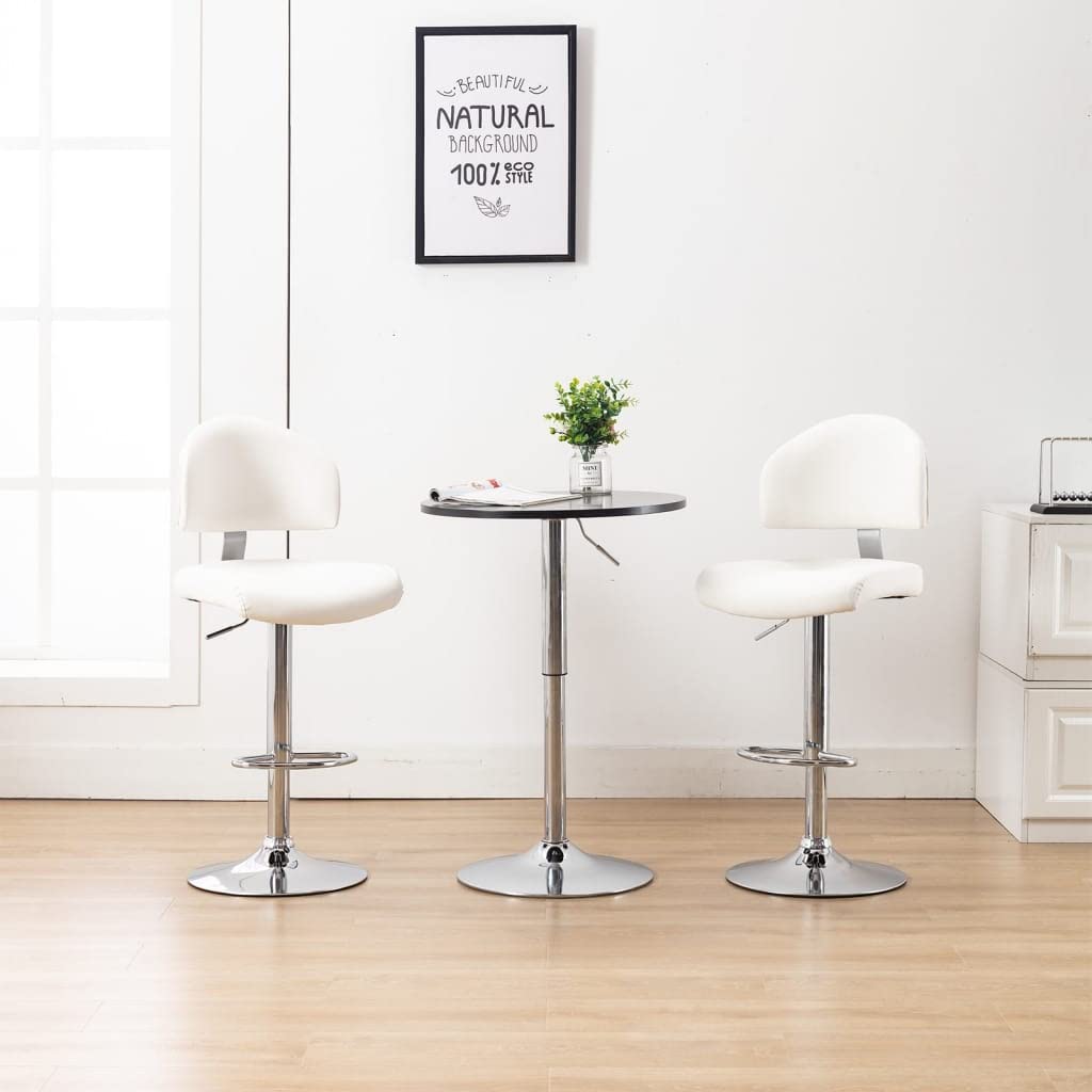 Taburete de bar ergonómico para mayor comodidad con funda de piel sintética blanca y muelle de gas, taburete giratorio con reposapiés y altura regulable, diseño atemporal
