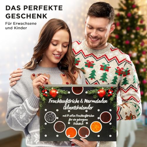Adventskalender 2025 Marmelade, 24 verschiedene Fruchtaufstriche im Glas á 25g, Frühstück Adventskalender 2025, Frühstückskalender für Weihnachten