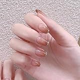 BHIDENAW ネイルチップ ショート 24枚入 人気 和風 かわいい シンプル おしゃれ 成人式 結婚式 パーティー 日常生活に使用できます 花嫁ネイル 光沢 つけ爪 両面テープ ウッドスティック (一目惚れ 4, M)