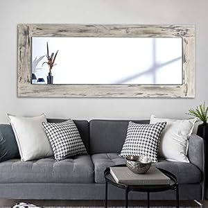   KIAYACI-Full-Length-Mirror-Floor-Mirror-Wood-Frame-Wall-Mounted-Mirror-Distressed-Style-Wide-Frame-Dressing-Make-Up-Mirror-for-BathroomBedroomLiving-RoomEntryFarmhouse-Light-Gray-58-x-24