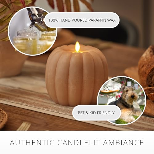 Image of Luminara Tall Pumpkin Figural Flameless Flickering Moving Flame LED Candle (5.7 inch x 5.5 inch), Chalky Finish Real Unscented Wax, Time Function (Irish Cream)
