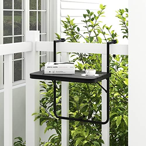 FANTASK Balkonhängetisch zum Einhängen, klappbarer Balkontisch mit 3-stufig Verstellbarer Höhe, Klapptisch Hängetisch wetterfest, für Balkongeländer, 60 x 40 cm, Schwarz