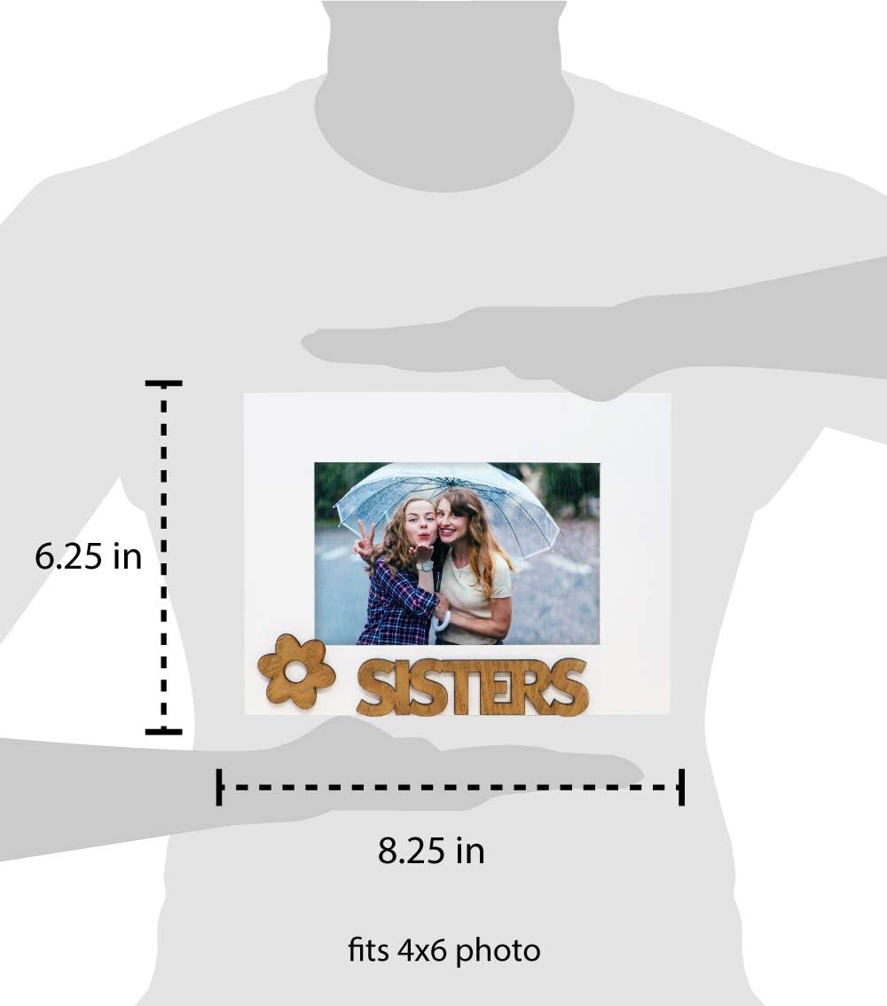 Isaac Jacobs White Wood Sentiments “Sisters” Picture Frame, 4x6 inch, Photo Gift for Family, Display on Tabletop, Desk (Pack of 2)
