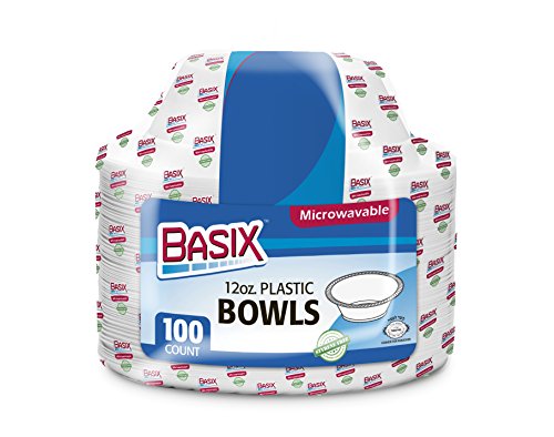 microwavable white bowl - [300 Count] Basix Disposable 12 Oz White Plastic Soup Bowls, Microwavable, Great For Events, Home, Office, Wedding, Parties, School, Take Out Or Everyday Use, 3 Packs