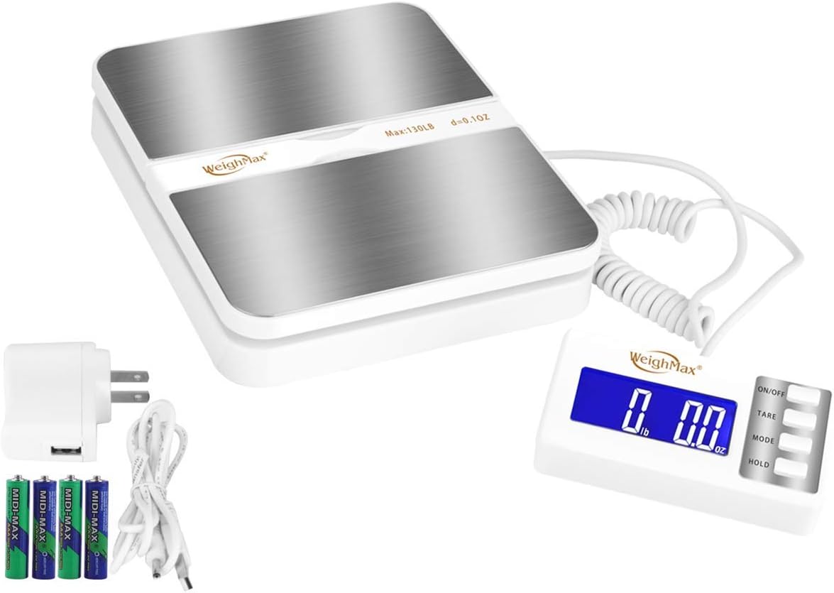 Weighmax 130Lb x0.1OZ Extended Display Digital Shipping Postal Scale, White : Office Products
