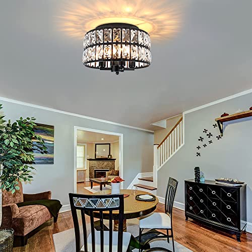 Jhlbyl Black Flush Mount Ceiling Light, Crystal Close To Ceiling Light Fixtures, Farmhouse Ceiling Light For Hallway Bathroom Kitchen Dining Room Entryway #TOP4