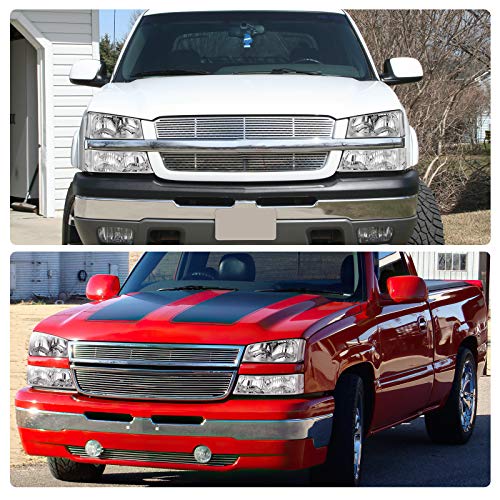 Image of DWVO Headlight Assembly Compatible with 03 04 05 06 Chevy Avalanche Silverado 1500 1500HD 2500 2500HD 3500 /07 Chevrolet Silverado Classic Pickup Headlamp (Chrome Housing Clear Reflector Clear Lens)