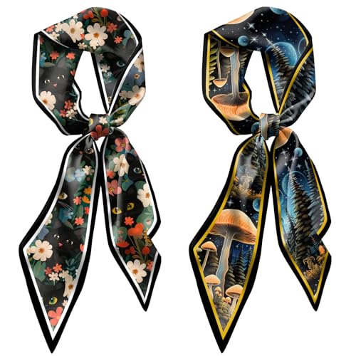 2PCS Scarf Silk Feeling Hair Head Satin Long Neck Fashion Scarfs for Bag Decoration Women Girls Cute 59 * 6.7”