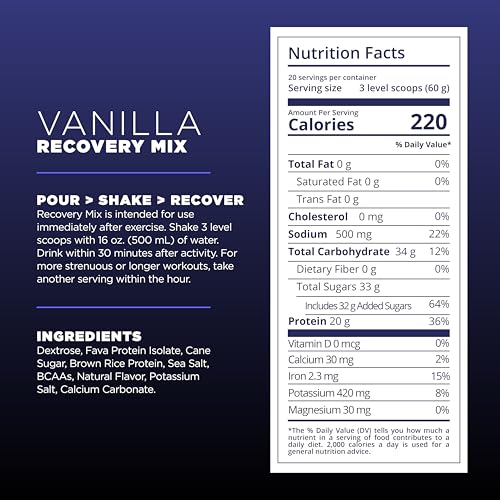 Image of Tailwind Nutrition Recovery Mix, 20 Grams Complete Protein, Carbohydrates, and Electrolytes Powder Drink Mix for Post-Workout, Free of Gluten, Soy, and Dairy, Vegan, 20 Servings, Vanilla