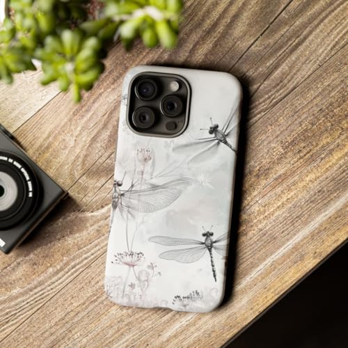 Coque iPhone 15 Pro Max libellules grises et fleurs style mat - 3