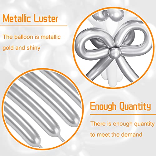 Image of Skylety 50 Pieces Long Balloons 260 Twisting Animal Metallic Latex Balloons DIY Modelling for Birthday Wedding Engagement Magic Anniversary Festival Party Decoration(Silver)