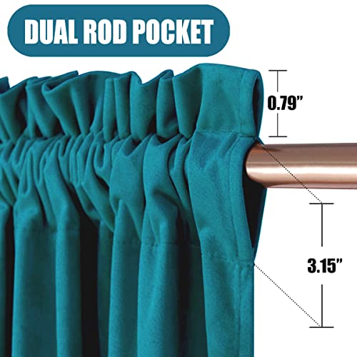 Image of Peacock Blue Luxury Velvet Curtains 63 Inches Length - Room Darkening Soft Rod Pocket Light Blocking Curtain Drapes for Living Room, Set of 2 Window Curtain Panels