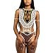 NJunicorn Uncle Fashion Women African High Cut Swimsuit One Piece Lace Up Backless Printed Bathing Suit Plus(White 6/8)
