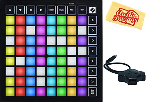 Novation Launchpad Mini [MK3] Grid Controller Bundle with USB Hub and Austin Bazaar Polishing Cloth