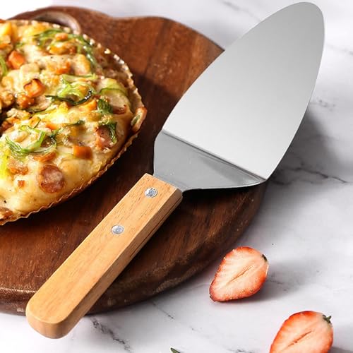 Générique Triangular Pizza - Stainless Steel Server with Wooden Handle, Cake Pie Serving Cutter | Dessert Kitchen Baking Utensil Tool Practical Durable Party Baking Accessory Easy Use – Image 3