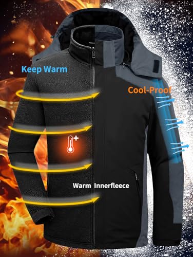 Image of Mens Winter Skiing Jacket 3 in 1 Waterproof Warm Snow Fleece Lining Coat Hooded Windproof Jacket S-6XL