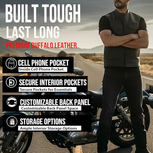 image for Jackets 4 Bikes Men’s SOA Motorcycle Vest – Premium Buffalo Leathe