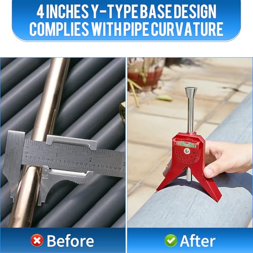 Pipe Center Finder, Magnetic Centering Head Tool to Measure Pipe Diameter 0.5" to 4", Y-Shape Design with Adjustable Dial Bubble Protractor for Pipefitters & Plumbers(red) - Image 5