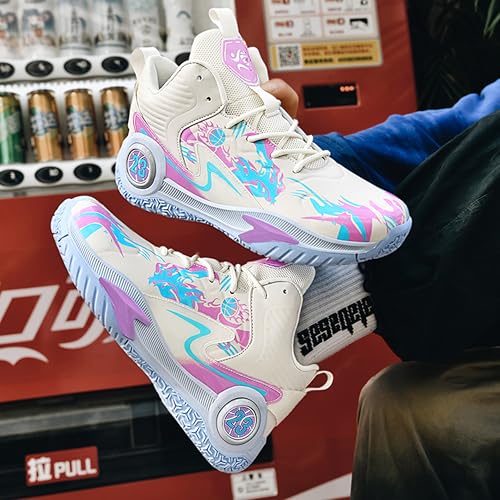 Image of Men's High-Top Basketball Shoes Anti-Slip and Wear-Resistant Soles Running Shoes Graffiti Design Fashionable Sports Shoes