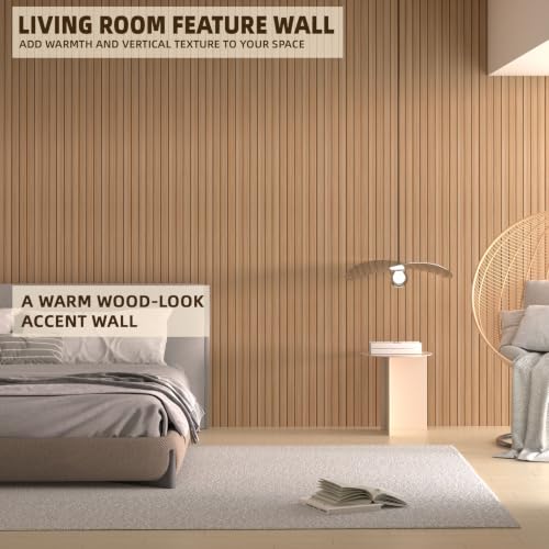 Image of Peel and Stick Wood Slat Wall Panels, Light Yellow, 236 x 15.7 in | 3D Fluted, PVC Paneling for Accent Wall, Ceiling, Living Room, Office, Bedroom