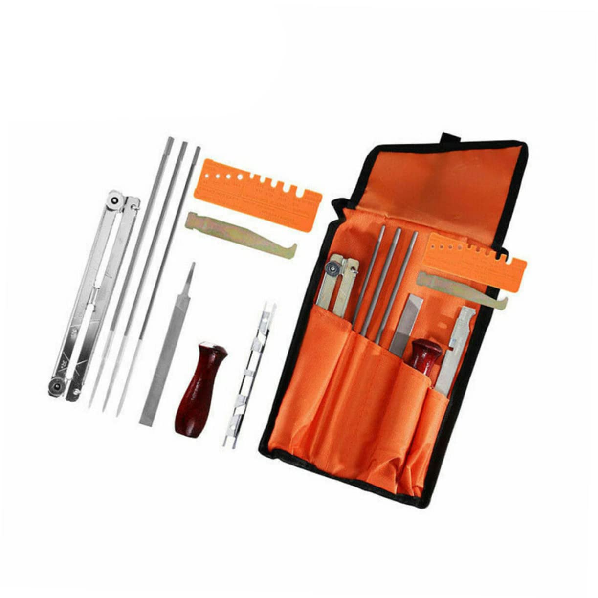 Kit Affilatura Catena Motosega 10 Pezzi in Metallo Arancia | Resistenza All’usura, Rimozione Trucioli, per Uso Personale e Professionale