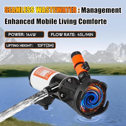 Image of RV Macerator Pump 12V,Portable Waste Pump,12GPM Suction 3.2 feet Lift 14 feet with Garden Hose Discharge Port,Quick Release Sewage Pump (Super Luxury Storage Box 12V RV Macerator Pump)