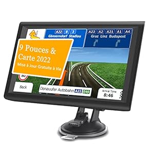 Aonerex 9″ GPS Voiture Auto Navigation Écran Tactile Dernière Cartographie Europe 52 Pays Mise à Jour Gratuite à Vie Système en Français avec Guidage Vocale