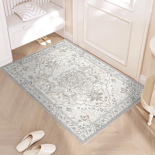 2x3 Small Entryway Doormat 2x3 Front Door Rug Indoor Entrance Kitchen Bathroom Carpet Farmhouse Non Slip Washable Low Pile Floor Carpet, Beige/Multi