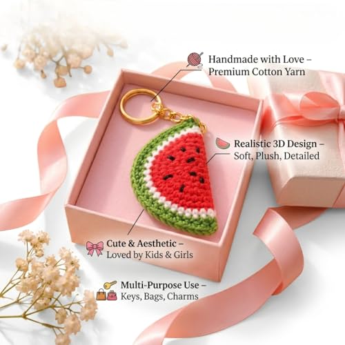 Image of Handmade Crochet Rose Flower Keychain for Women & Girls, Cute Red Flower Key Ring, Soft Yarn Knitted Charm, Romantic Gift, Bag Accessory, Car Key Holder, Aesthetic Handmade Gift