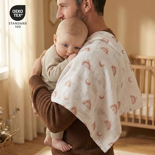 Image of GLLQUEN BABY Receiving Blanket Boy Cotton Muslin Swaddle Blankets Girl Newborn Squares Breathable & Soft Thin Baby Blankets Cloths Double Absorbent Infant Swaddling Wrap - 6 Pack (Sun)