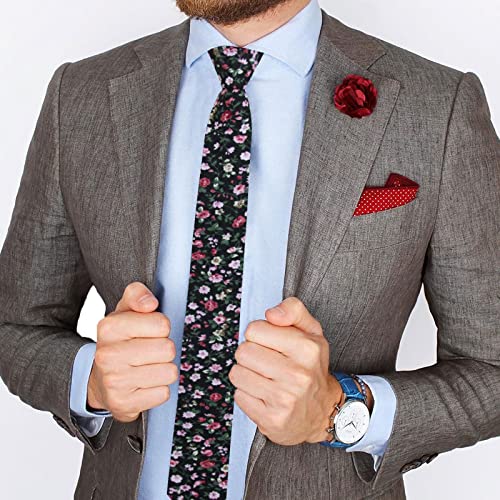 Image of Mantieqingway Men's Skinny Tie, Cotton Floral Ties for Men Wedding Necktie for Groom, Groomsmen, Missions, Dances