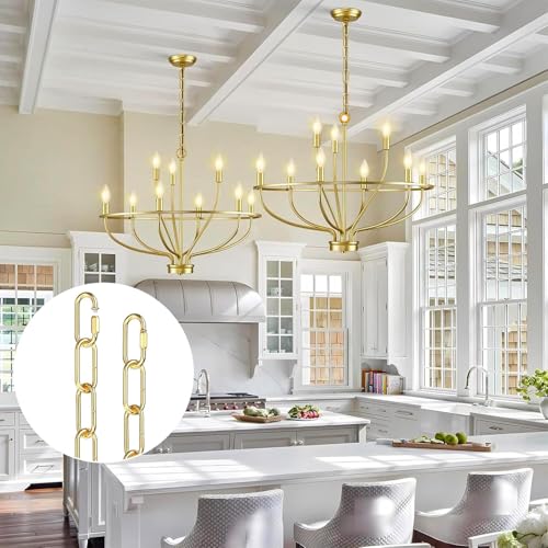 Image of garini 15 Feet Gold Light Fixture Chain, Adjustable Metal Pendant Chandelier Chain Extension with Detachable Link, Maximum Load is 66 Pounds