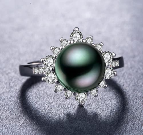 Awmnjtmgpw 925 Sterling Silver cut Freshwater Pearl Ring Black Pearl lady ring wedding ring size 6-104