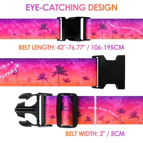 Image of Gutsdoor Luggage Straps for Suitcases Adjustable Travel Belt, Connector Holds Suitcase Bright Colorful Identifiers Travel Bag Accessories (Purple-red Tree)