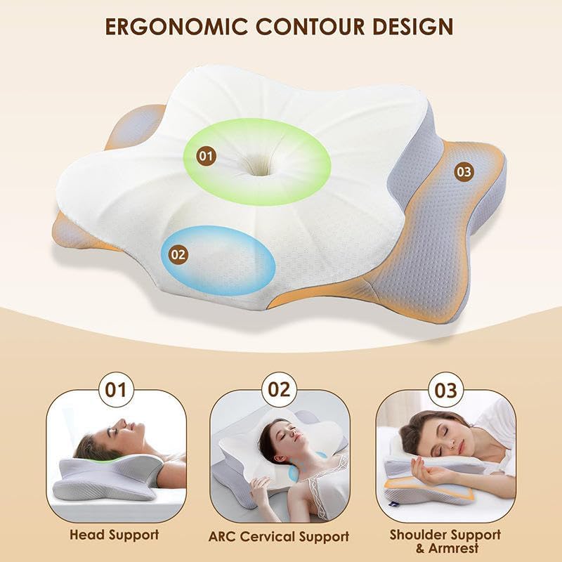 Miniatura 4 de Almohada cervical de espuma viscoelástica  Almohada ortopédica de apoyo para el cuello para aliviar el dolor, almohada ergonómica ajustable para