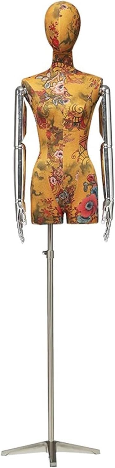 CONGRUI Chinese Style Detachable Female Mannequin, Adjustable Fiberglass Torso And Electroplated Store Clothing Display(Yellow)
