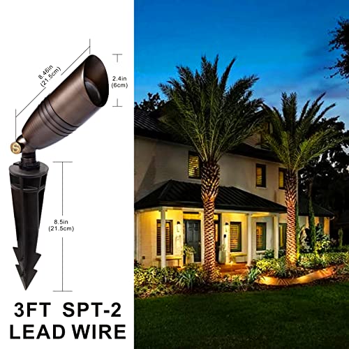 Saga Solid Brass Low Voltage Landscape Spotlight Directional Spot Up Light In Antique Brass Finish With Ground Spike And Waterproof Grease Cap Wire Connectors (2 Set) #TOP6