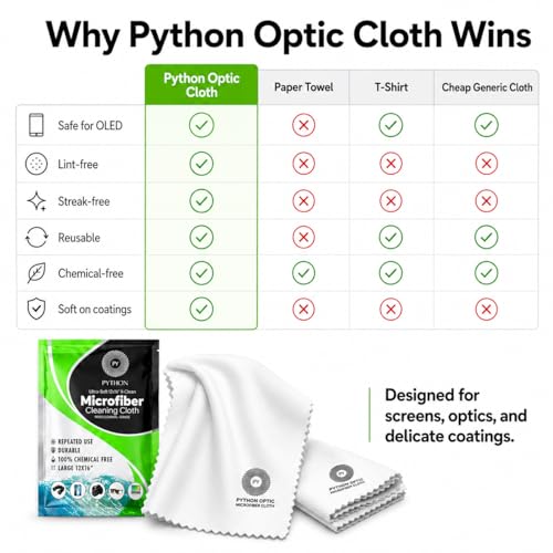Image of Python Proflow Large Microfiber Lens Cloth Made with Ultra-Soft Nonabrasive Material to Clean & Protect Rifle Scopes, Monoculars, Telescopes, Binoculars and Glasses from Dust, Scratches, Oil & Liquids | Premium 12x16 in low-lint cloth for OLED and QD-OLED monitors, TVs, lenses