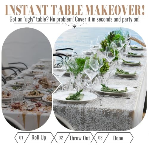 Image of Plastic Table Cloth Disposable, 54In X 300Ft Lace Table Cover Roll