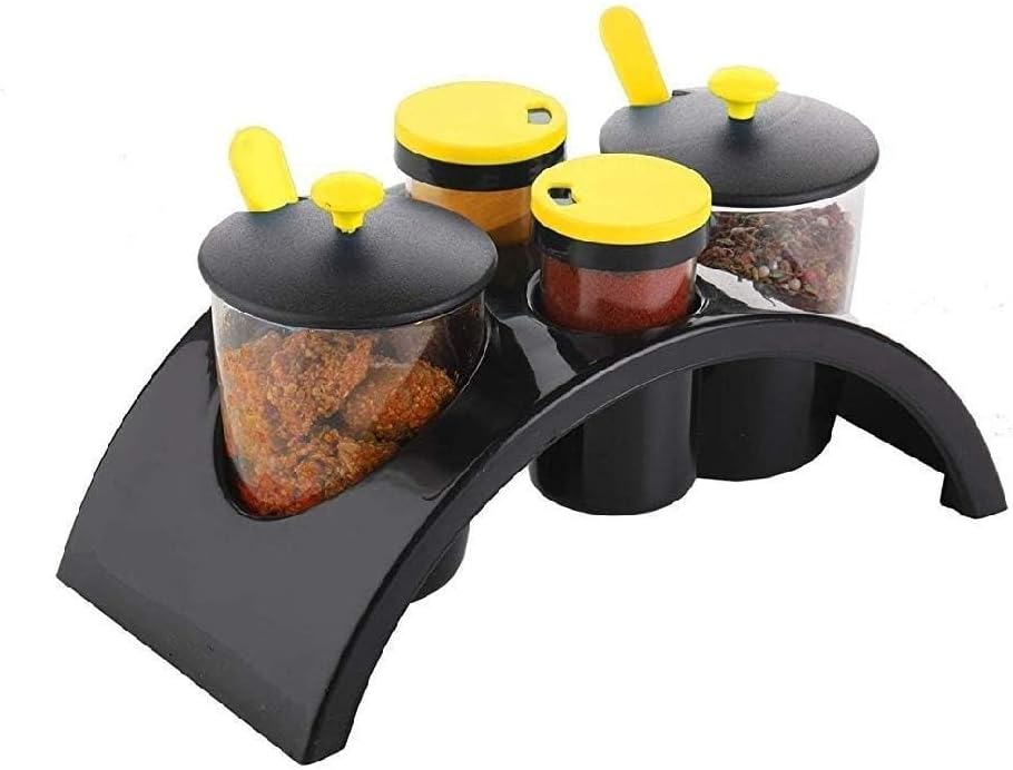 achar Spice Rack Kitchenware Smart Plastic Spice and Pickle Jar Plastic Spice Container Masala Rack revolving Spice Rack Set Rack 4 Condiment Set mouthfreshner Set (MultiColor)