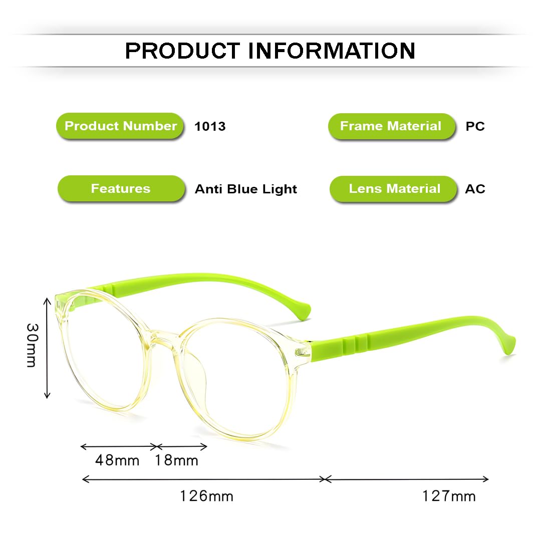 SYGA Children's Anti-Blue Light Glasses Lightweight Round Flat Glasses Frames For 4-12 Years old Kids (Transparent green frame green legs) - Image 4 thumbnail