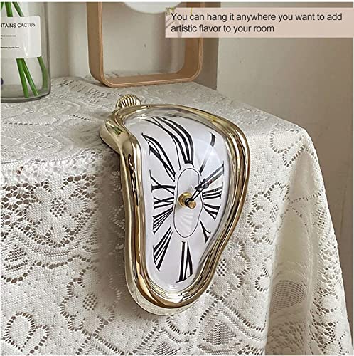 Flowerteen Melting Clock,Table Decorative Clock Vintage Clock Arabic Numerals Clock Shelf Desk Table Clock Without Battery,Golden #TOP1