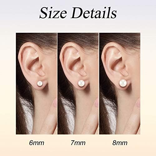 DALARAN Sterling Silver White Pearl Stud Earrings for Women Girls Hypoallergenic Earrings Christmas Gift 6/7/8mm