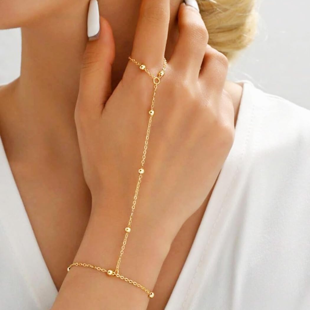 2 Pcs Gold Hand Chain Bracelet Adjustable Ring Bracelets Dainty Finger Ring Bracelet for Women - Image 5