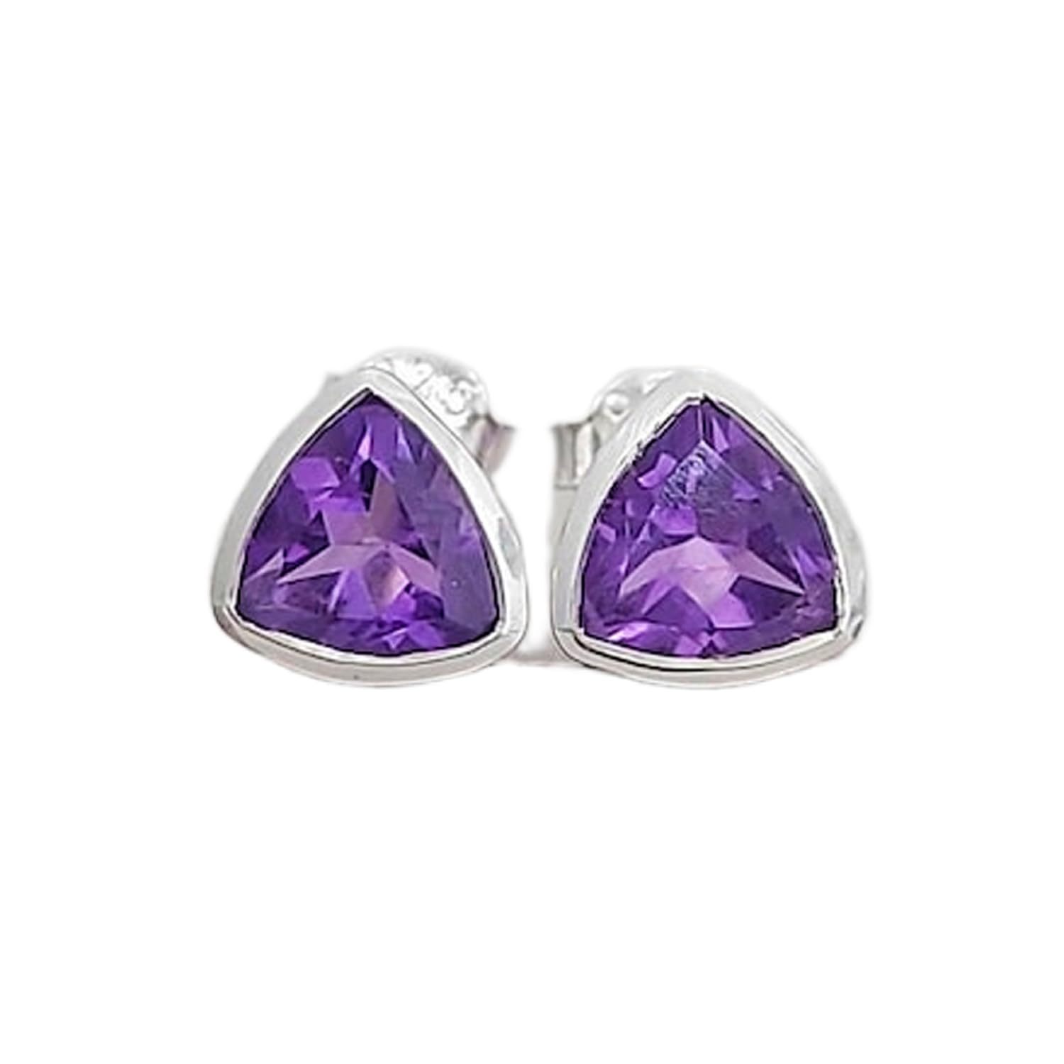 Boucles d'oreilles améthyste triangle argent 925 minimalistes LKSTD_0102 - 5