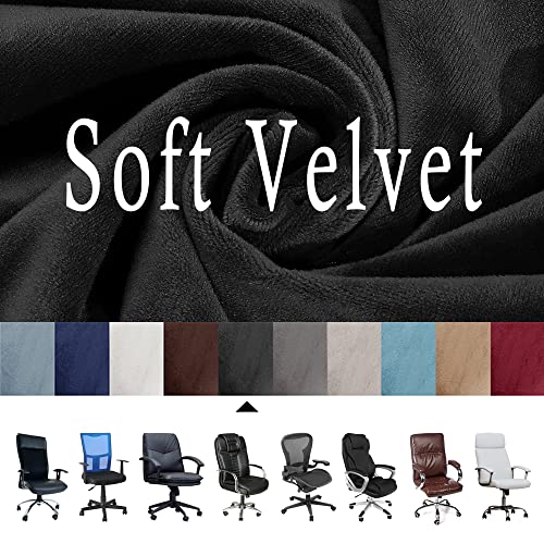 Itfro Office Chair Cover With Armrest Covers Black Velvet Computer Chair Cover Desk Chair Cover Universal Rotating Chair Slipcover High Back Chair Seat Protector (Black) #TOP2